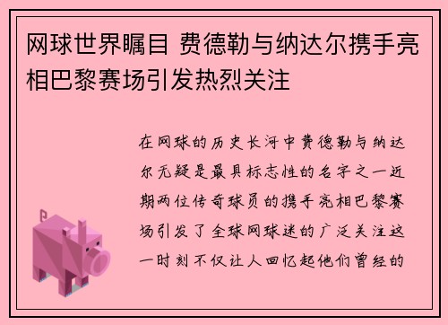 网球世界瞩目 费德勒与纳达尔携手亮相巴黎赛场引发热烈关注